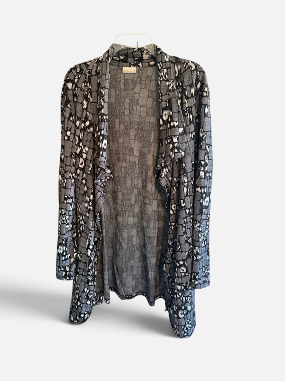 Draped Black & Gray Patterned Women's Cardigan